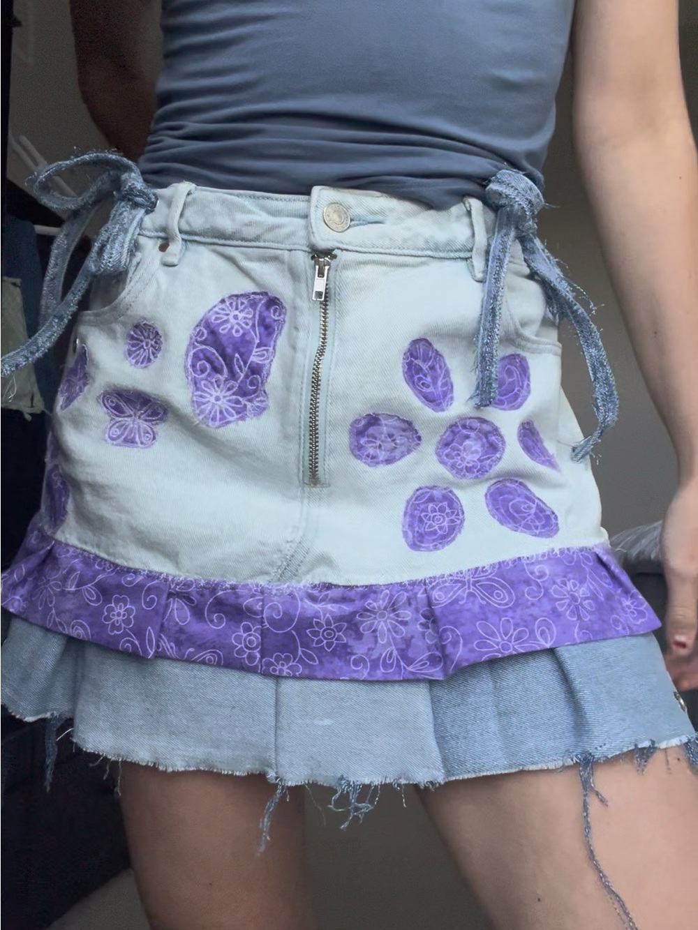 Recycled Denim Purple Patchwork Mini Skirt